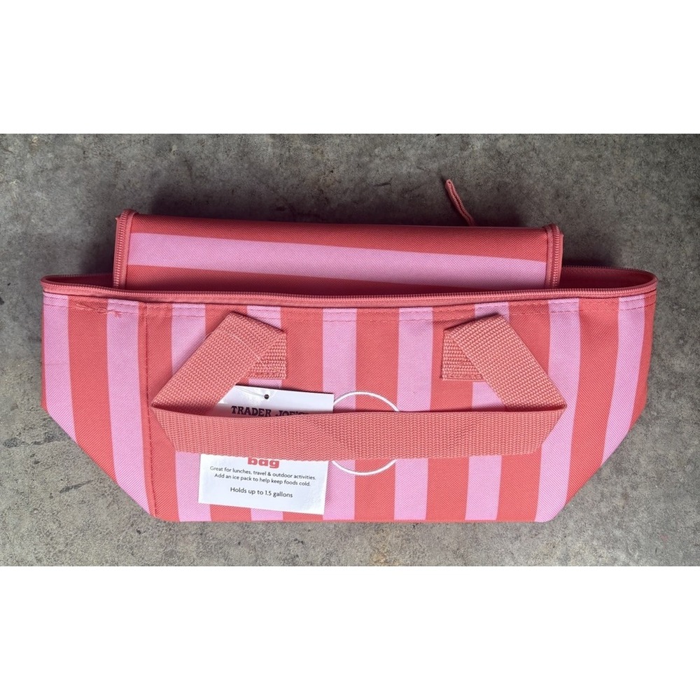 Trader Joe's Mini Insulated Tote Bag Pink Striped New 2026 Spring